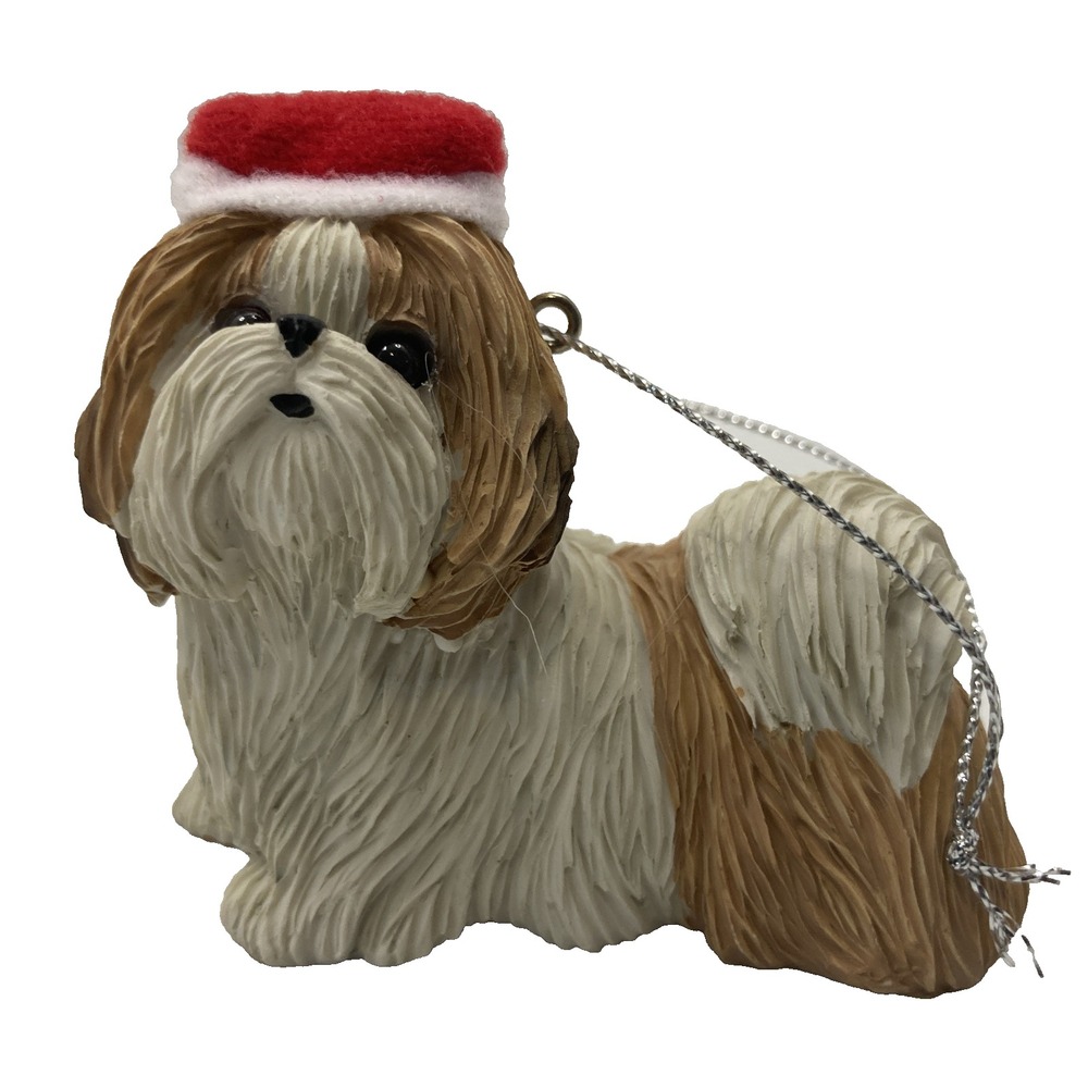 New Old Stock Sandicast‎ Shih-Tzu Gold/White Ornament Dog By Sandicast Vtg